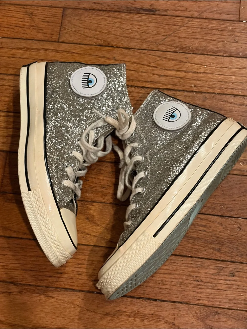 Converse x Chiara Ferragni High Silver Black Glitter Chuck Taylor Women size 8